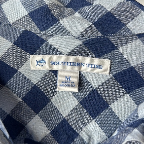 Southern Tide Blue White Gingham Linen Blend Popover Shirt Size M - Picture 8 of 12
